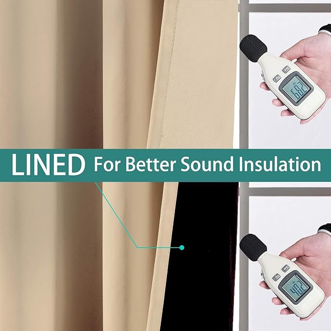 Yakamok Beige 100% Blackout Curtains, Thermal Insulated Total Blackout Drapes for Bedroom, Heat Blocking Window Curtains for Living Room(42Wx63L, 2 Panels)
