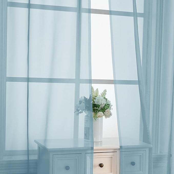 OVZME Sky Blue Sheer Curtains 84 Inches Long 2 Panels - Soft Light Filtering Window Sheer Panels for Living Room/Bedroom, Top Dual Rod Pocket, 1 Pair, Each 42Wx84L Inches