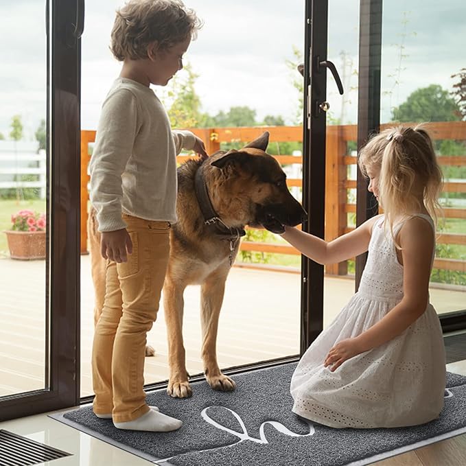 BeneathYourFeet Door Mat (32"x20",Grey), Welcome Mat Low Profile Front Doormat Indoor Outdoor Door Non Slip Rugs for Entryway, Patio, High Traffic Areas
