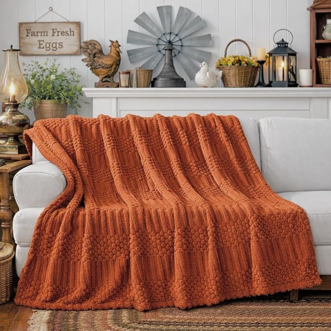 50x70 Inch Rust Throw Blanket - Soft & Fluffy Fleece, Cute & Aesthetic, Perfect for Sofa, Couch, Chair, Bed, Living Room & Bedroom, All-Season Use, Plush & Cozy Decorative Blanket