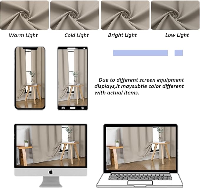 Simplebrand Ava Stone Blackout Curtains for Bedroom 96 Inches Long 2 Panels, Solid Thermal Insulated, Energy Saving Living Room Window Treatment Curtains Blackout Drapes, W40 x L96 Inch, Stone