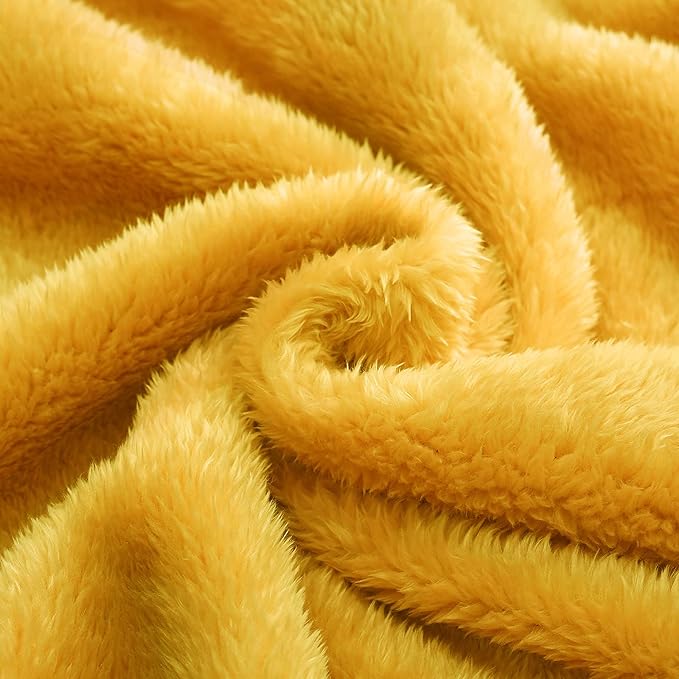 Exclusivo Mezcla Plush Fuzzy Fleece Throw Blanket, Super Soft, Fluffy and Warm Blankets for Couch, Bed, All Season (Mustard Yellow, 40x50 inches)