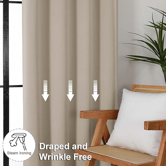 Simplebrand Ava Biscotti Beige Blackout Curtains for Bedroom 96 Inches Long 2 Panels, Solid Thermal Insulated, Energy Saving Nursery Window Treatment Curtains Blackout Drapes, W40 x L96 Inch