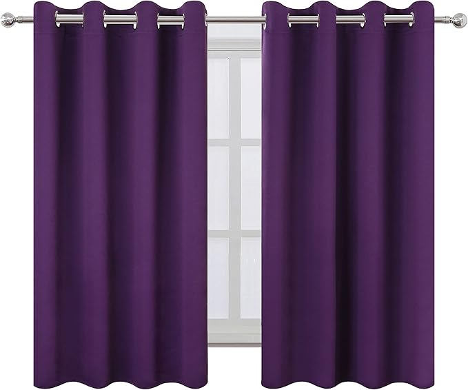 LEMOMO Purple Blackout Curtains/52 x 45 Inch Length Kids Curtains/Set of 2 Panels Grommet Bedroom Curtains for Living Room
