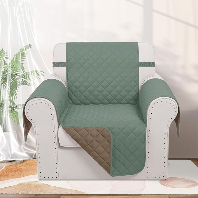 Recliner Chair Covers Reversible Sofa Cover Couch Cover for Pets Lazy Boy Furniture Protector(23''Chair,Greyish Green/Taupe)