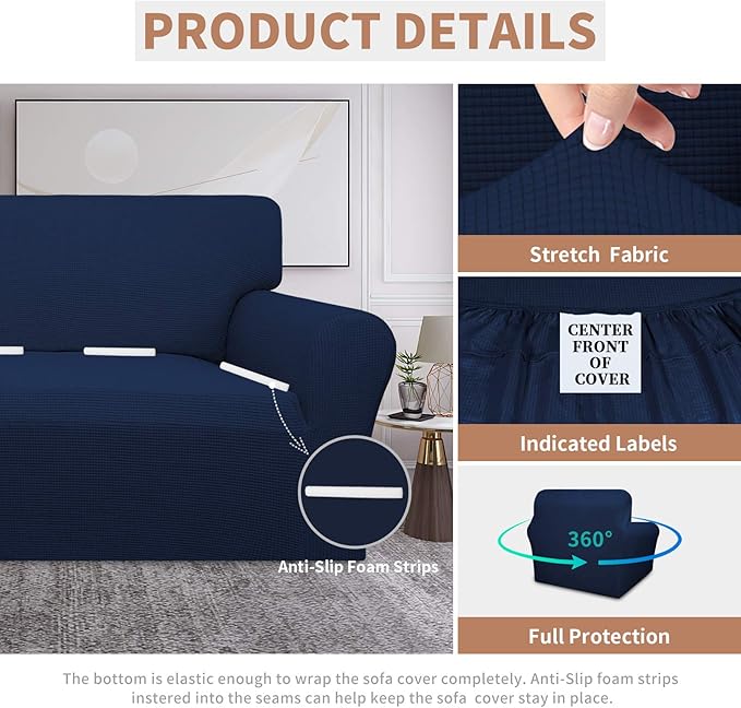 Easy-Going 100% Waterproof Chair Couch Cover, Dual Waterproof Sofa Cover, Stretch Jacquard Sofa Slipcover, Leakproof Furniture Protector for Kids, Pets, Dog and Cat (Chair, Navy)