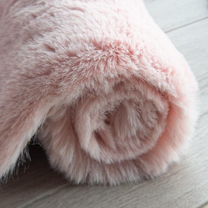 ORINOVA Pink Washable Fluffy Rug 5x7 Area Rugs for Bedroom Plush Faux Rabbit Shag Fur Rug for Living Room Nursery