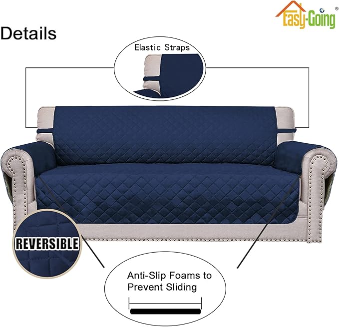Easy-Going Oversized Chair Sofa Slipcover Reversible Sofa Cover Water Resistant Couch Cover Furniture Protector Cover with Elastic Straps for Pets Dog (Oversized Chair, Navy/Navy)
