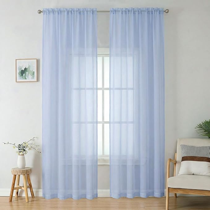 OWENIE Sheer Curtains 96 inches Long 2 Panels Set for Living Room/Bedroom, Rod Pocket Voile Sheer Panel Drapes, Airy Soft Fabric Window Treatments, 2pcs, Each 42" W x 96" L, Demin