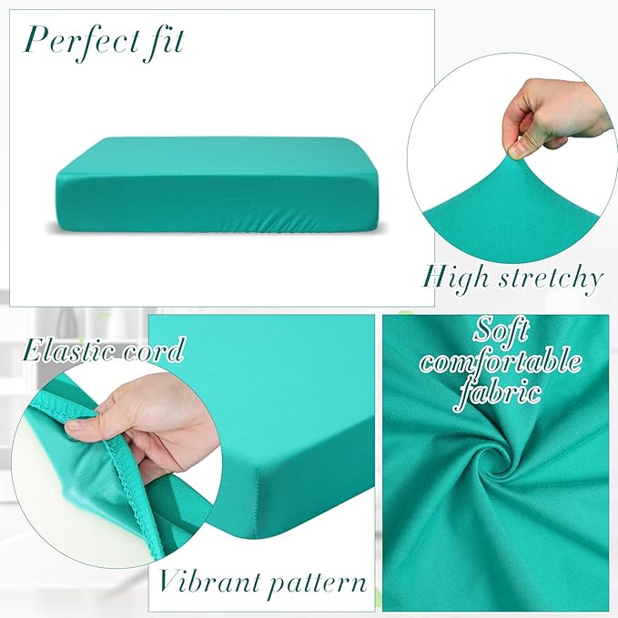 Newwiee Set of 4 Stretch Patio Cushion Covers Sofa Couch Seat Chair Slipcovers Cushion Cover Replacement Furniture Protector for Pets Washable(Turquoise,Seat Cover,Solid)