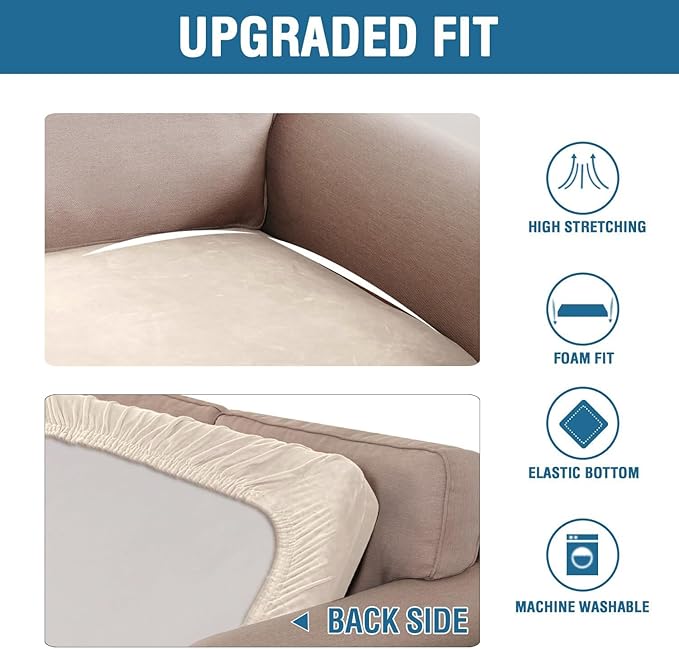 H.VERSAILTEX Velvet Stretch Individual Cushion Cover Plush Cushion Slipcover for Loveseat Sofa Furniture Protector Seat Cushion Sofa Cover (1 Piece Loveseat Cushion Cover, Cream)