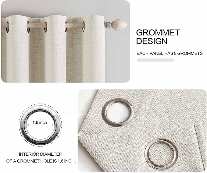 MIULEE Linen Texture Curtains for Bedroom Solid 100% Blackout Thermal Insulated Linen Beige Curtains Grommet Room Darkening Drapes for Living Room Nursery 52x54 Inch (2 Panels)