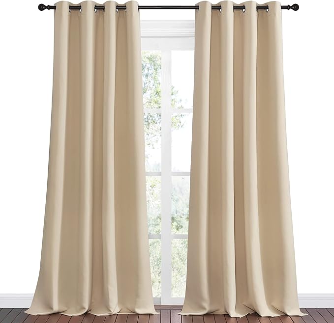 NICETOWN Bedroom Room Darkening Curtains, Biscotti Beige, 1 Pair, 55 inches by 108 Inch, Triple Weave Microfiber Grommet Top Thermal Insulated Solid Darkening Panels/Drapes for Kid's Room