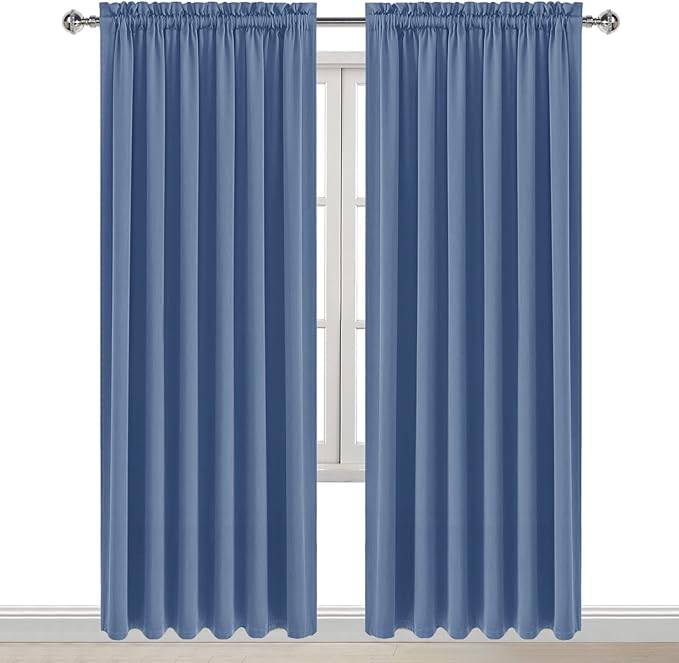 DWCN Blackout Curtains for Living Room Thermal Insulated, Energy Saving & Noise Reducing Bedroom Curtains, Dusty Blue, W 70x L 84 Inch, Set of 2 Rod Pocket Curtain Panels