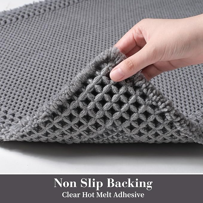 RESARE Waffle Bath Mat - Super Absorbent Non Slip Machine Washable, Ultra Soft Boho Rug with Tassels, Upgraded Bordered Design, 17"x24" Dark Grey