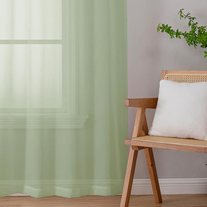 OWENIE Sheer Curtains 54 inches Long 2 Panles for Living Room Bedroom Small Windowm, Rod Pocket Light Filtering Voile Sheers Drapes, 42" W x 54" L, Light Green