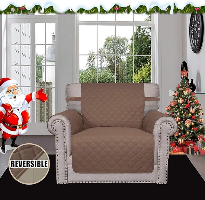 Easy-Going Chair Sofa Slipcover Reversible Sofa Cover Water Resistant Couch Cover Furniture Protector Cover with Elastic Straps for Pets Kids Children Dog Cat (Chair, Brown/Beige)