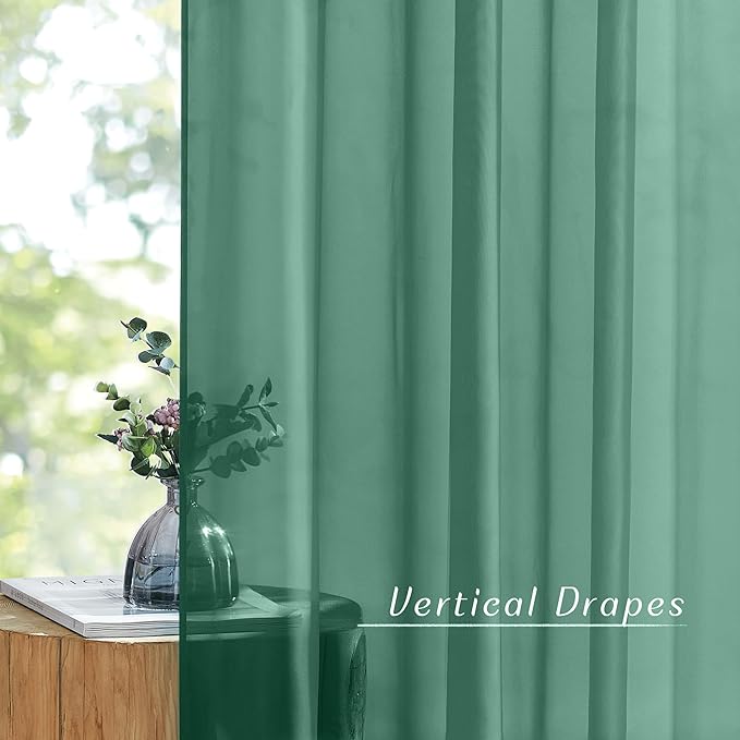 NICETOWN Green Sheer Curtains for Chirstmas Day, Grommet Voile Sheer Window Treatments Airy & Elegant with Light Filtering for Kids Room/Living Room, Set of 2, W54 x L84