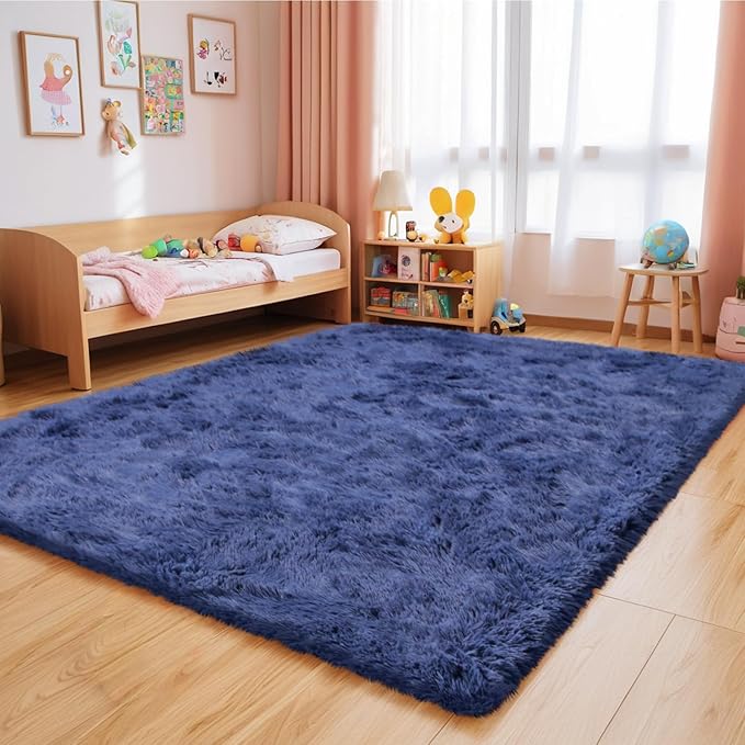6x9 Fluffy Area Rug for Living Room,Shag Area Rugs for Bedroom,Blue Soft Fuzzy Rug Non-Shedding Indoor Plush Carpet for Kids Bedroom Nursery Dorm Home Decor
