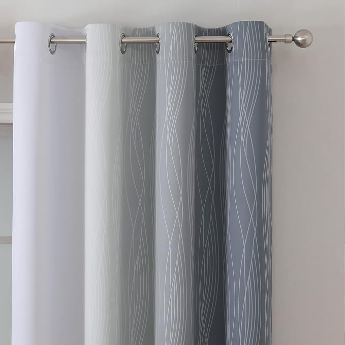 Estelar Textiler Grey and Greyish White Gradient Blackout Curtains 102 Inches Long for Bedroom, Thermal Insulated Full Room Darkening Ombre Gray Grommet Drapes for Living Room, 52Wx102L, 2 Panels