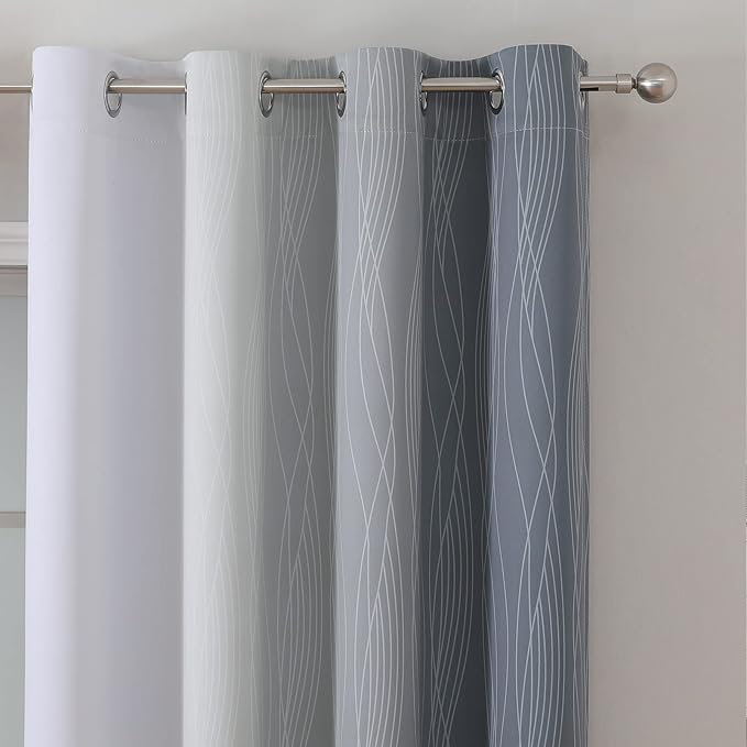 Estelar Textiler Grayish White and Grey Blackout Curtains for Living Room, Ombre Thermal Insulated Noise Reducing Blackout Drapes for Bedroom, Full Room Darkening Grommet Curtains, 52Wx45L, 2 Panels