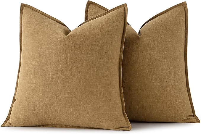 MIULEE Decorative Linen Pillow Covers 20x20 Inch Mustard Yellow Boho Farmhouse Neutral Couch Throw Pillows for Bed Pack of 2 Accent Modern Pillowcase Summer Sofa Livingroom Home Decor