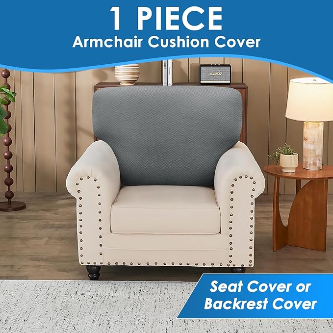 XINEAGE Large Couch Cushion Covers Seat Cushion Cover Thick Stretch Sofa Slipcovers 1 Piece Individual Couch Covers with Elastic Bottom(Single XL Seat Cushion/Backrest,Light Grey)