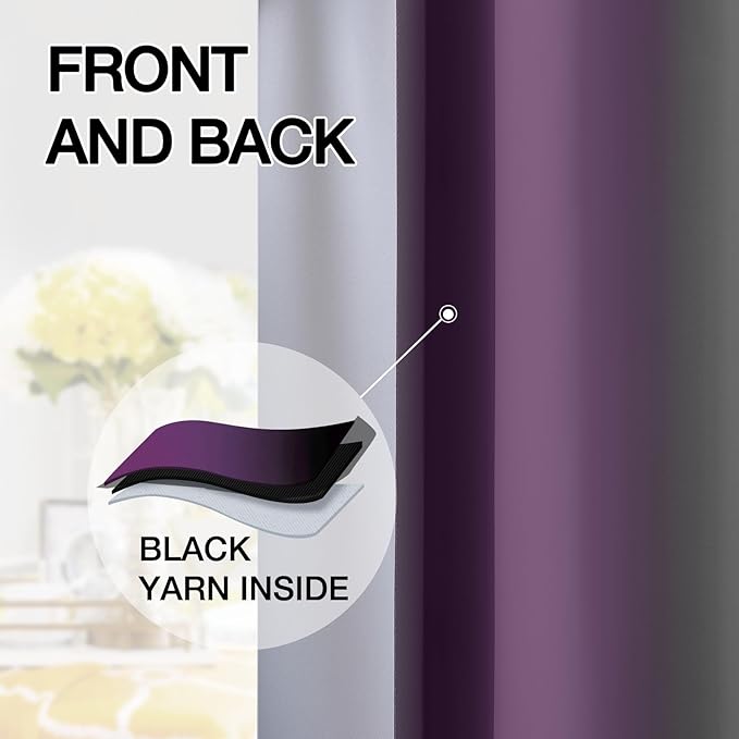 SimpleHome Ombre Room Darkening Curtains 84 inches Length for Bedroom,Grommet Gradient Light Blocking Purple and Black Window Curtains for Living Room,2 Panels, 52x84 inches