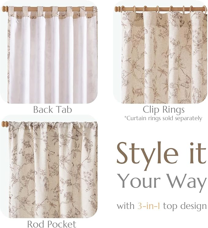 jinchan Floral Curtains Lined Linen Blend Curtain for Living Room 84 Inch Length Taupe Farmhouse Flower Patterned Curtain French Country Curtains Drapes Back Tab Rod Pocket 2 Panels