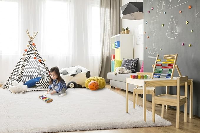 TWINNIS Super Soft Shaggy Rugs Fluffy Carpets 8x10 Feet, Indoor Modern Plush Area Rugs for Living Room Bedroom Kid Room Nursery Home Decor, Upgrade Anti-Skid Rectangular Fuzzy Rug, Cream White