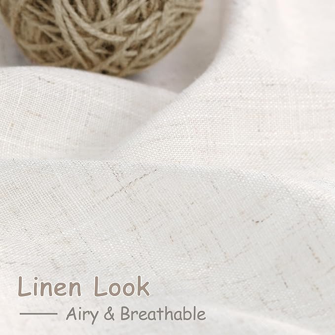 Ivory White Linen Curtains 102 Inches Long for Living Room 2 Panels Back Tab Pocket Natural Semi Sheer Extra Long Drapes Linen Soft Material Light Filtering Window Panel for Bedroom Curtain 52X102