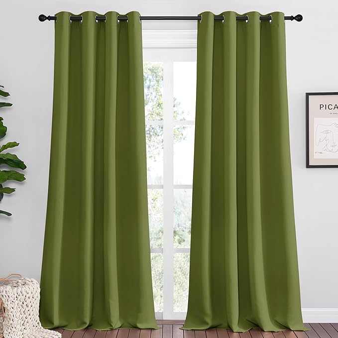 NICETOWN Olive Green Blackout Curtains 90 inches Length for Living Room, 2 Panels, 55" Wide, Thermal Insulated Long Drapes for Large Window