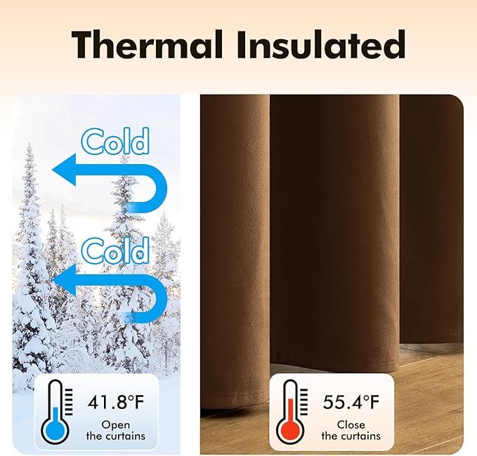 MIULEE Velvet Curtains Chocolate Elegant Grommet Thermal Insulated Soundproof Brown Room Darkening Curtains/Drapes for Classical Living Room Bedroom Decor 52 x 84 Inch Set of 2