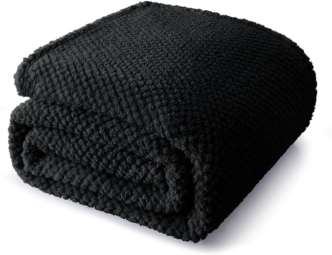 Whale Flotilla Twin Size Fuzzy Fleece Blanket for Bed, 60x80 Inch Fluffy Warm Soft Jacquard Blankets for All Season, Lightweight and Cozy, Black
