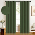100% Blackout Shield Linen Blackout Curtains for Bedroom, Moss Green Grommet Curtains for Living Room, Thermal Insulated Room Darkening Drapes for Nursery, Boho Home Decor, 50" W x 90" L, 2 Panels