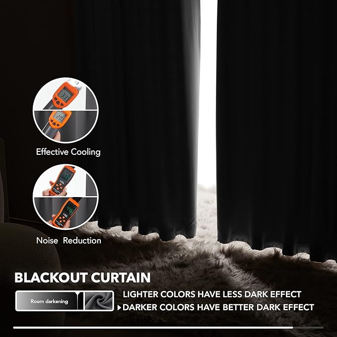 Deconovo Blackout Curtains, Thermal Insulated, W52 x L54 2 Panels, Back Tab, Machine Washable, Room-Darkening Drapes for Bedroom/Living Room Dark Grey