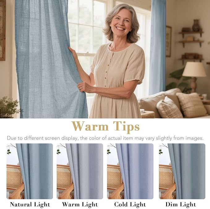 H.VERSAILTEX Linen Curtains Nickel Grommet Semi Sheer Curtains Privacy Added Energy Saving Light Filtering Window Treatments Draperies for Bedroom, Stone Blue, 2 Panels, 52 x 108 - Inch