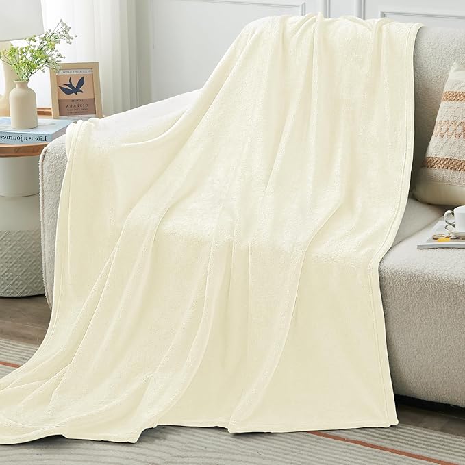 KMUSET Cream Fleece Blanket for Couch - Lightweight Super Soft Cozy Luxury Bed Blanket Microfiber 50 x 60 inches