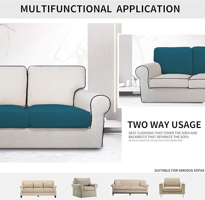 Easy-Going Stretch Cushion Cover Sofa Cushion Furniture Protector Sofa Seat Sofa slipcover Sofa Cover Soft Flexibility with Elastic (Chiar Cushion,Peacock Blue)