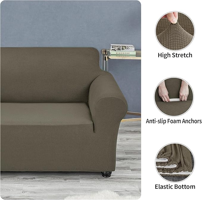 Joccun Stretch Loveseat Couch Cover Slipcover, 1-Piece Sofa Cover for 2 Cushion Couch Spandex Jacquard Washable Furniture Protector Cover for Living Room,Kids,Pets（Loveseat,Fossil）