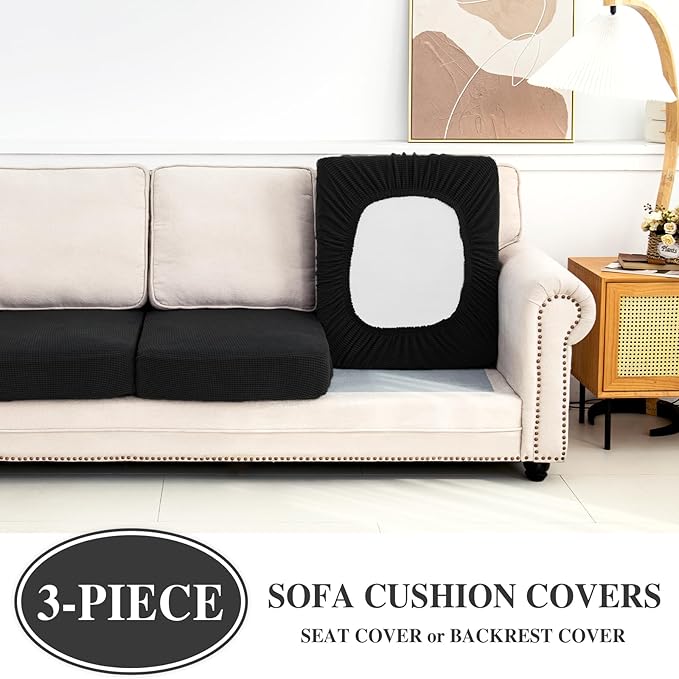 Couch Cushion Covers Seat Cushion Cover Stretch Couch Cover Separate Sectional Sofa Slipcovers Furniture Protector(3 Pieces for Seat or Sofa Backrest, Black)