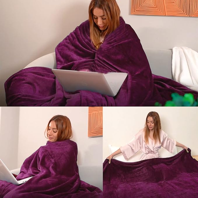 JIAHANNHA Purple Throw Blanket Fleece Blanket 60"x80",Super Soft Cozy Plush Throw Blanket for Couch Sofa Bed,Warm and Lightweight Bed Blankets for Adults