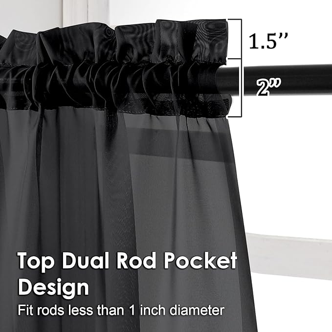 OVZME Black Sheer Curtains 84 Inches Long 2 Panel Sets, Solid Color Lightweight Voile with Light Filter for Sliding Door, Living Room&Bedroom (W42 x L84, 1 Pair)