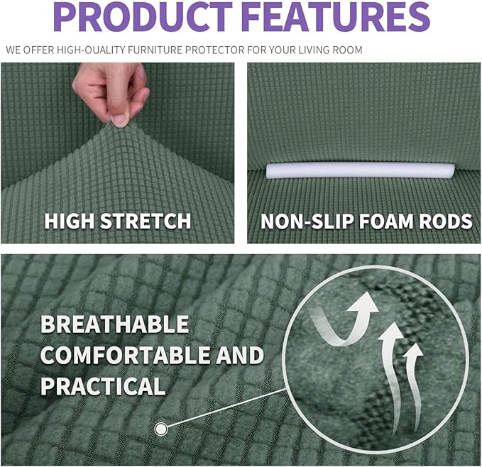 ZNSAYOTX Super Stretch Chair Slipcover Universal Sofa Chair Covers for Living Room Dogs Pet Furniture Protector Spandex Armchair Slipcovers with Anti Slip Foam Sticks (Pea Green, Chair)
