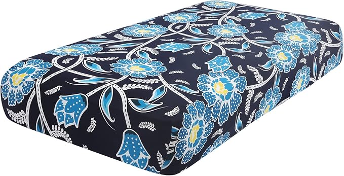 hyha Printed Couch Cushion Covers, Floral Sofa Covers Washable for 2 Cushion Couch, Stretch Pattern Outdoor Cushion Covers for Patio Furniture with Elastic Bottom(Medium, Bluebell)