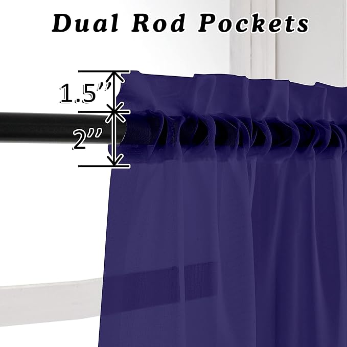 OVZME Purple Sheer Curtains 63 inch Length 2 Panels Set for Farmhouse/Kitchen Room, Elegant Light Filtering Voile Window Treatments, Each is 42W x 63L Inches, Purple
