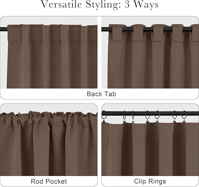PONY DANCE Blackout Window Drapes - 42 by 72-inch, Mocha Curtain Draperies Light Block Thermal Insulated Curtain Panels Back Tab/Rod Pocket Light Blocking Energy Saving for Bedroom, 2 PCs