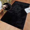ORINOVA Faux Rabbit Fur Rug Machine Washable Area Rugs Black Fur Rug for Living Room Fuzzy Rugs for Bedroom Teen Room Decor Small Sheepskin 2x3 Rectangle Rugs