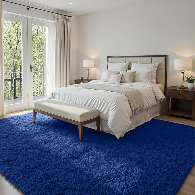 5x8 Area Rugs for Living Room: Soft Fluffy Shag Blue Rugs for Bedroom, Non Slip Large Fuzzy Plush Rug Indoor Floor Carpet for Nursery Kids Boys Girls Room, Dorms, Playroom, Modern Home Decor
