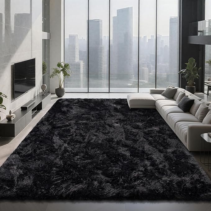 Shag Area Rugs for Bedroom Living Room,5X8 Ultra Soft Fluffy Area Rugs for Dorm,Indoor Carpet Nursery Rugs for Kids Girls Room Home Decor, Black